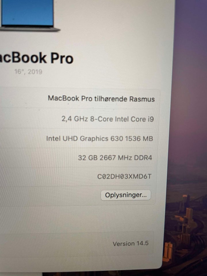 MacBook Pro, 16" 2019 Touchbar, i9