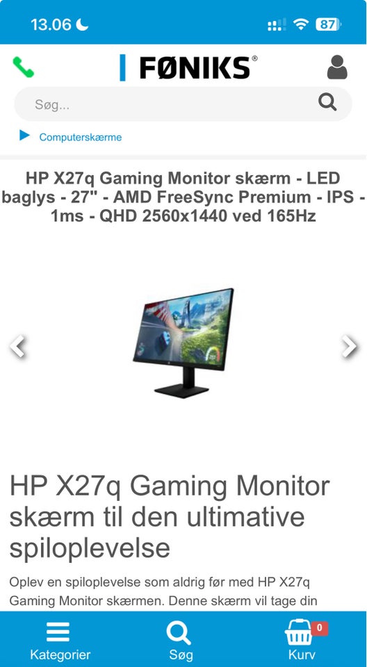 HP fladskærm X27q