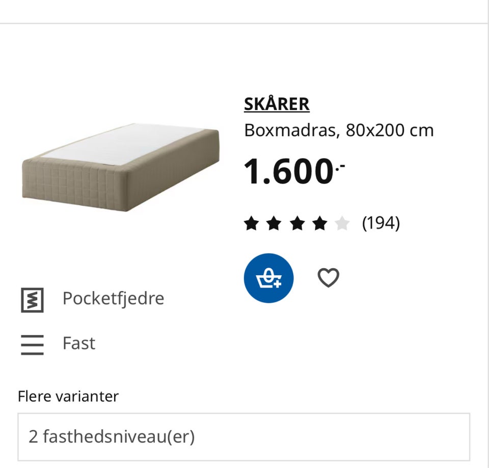 Boxmadras, Ikea Skårer, b: 160 l: