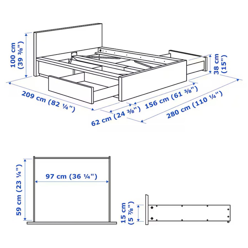 Sengeramme, IKEA, b: 156 l: 209 h: 38