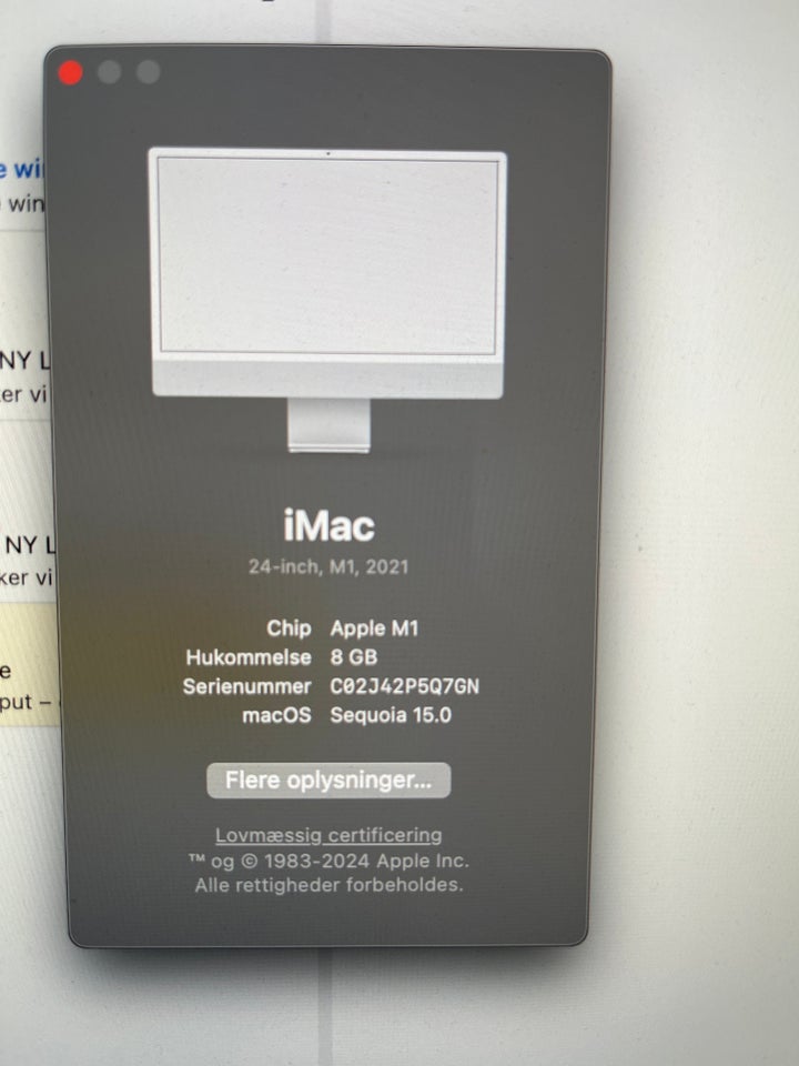 iMac, 8 GB ram, 245 GB harddisk