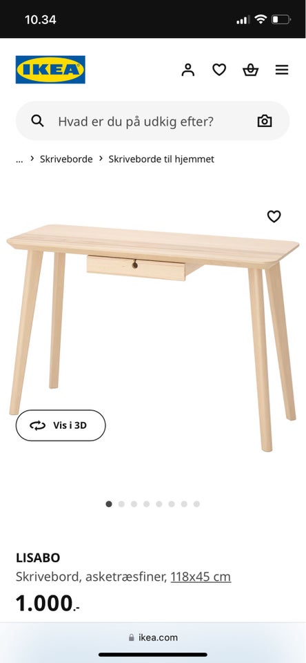 Skrivebord, Ikea, b: 118 d: 45 h: 775