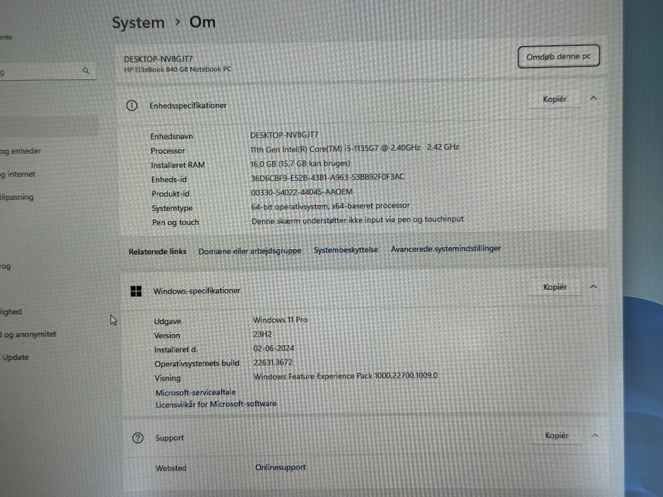 HP EliteBook G8, 2.4 GHz, 16 GB ram