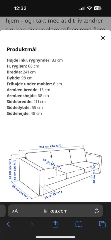 Sofa fløjl 3 pers