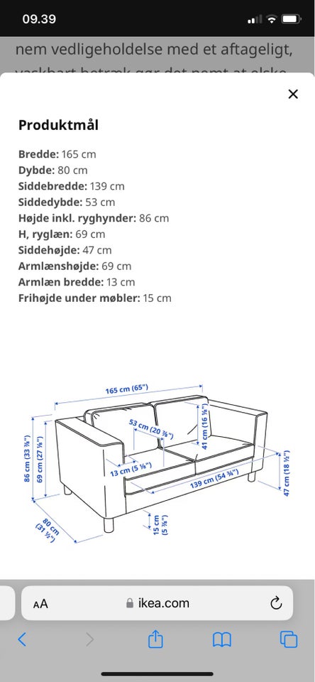 Sofa, stof, 2 pers.