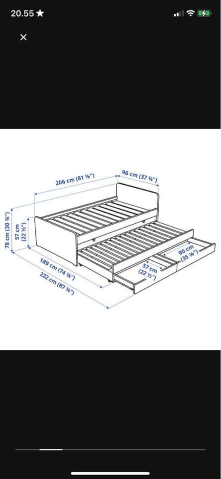 Enkeltseng, Ikea, b: 90 l: 200