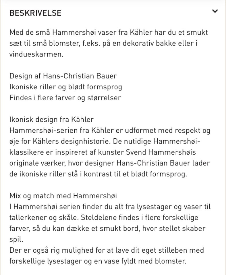 Vase Vaser K#228;hler Hammershøi
