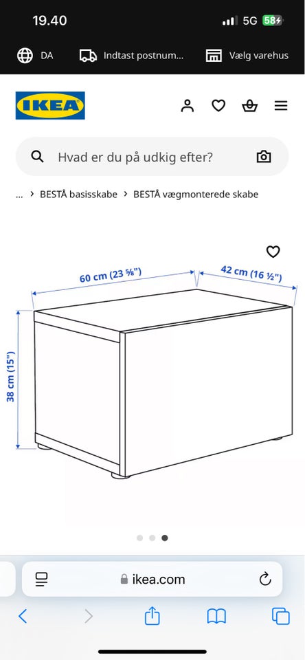 Hængeskab, Ikea Bestå, b: 60 d: 42 h: