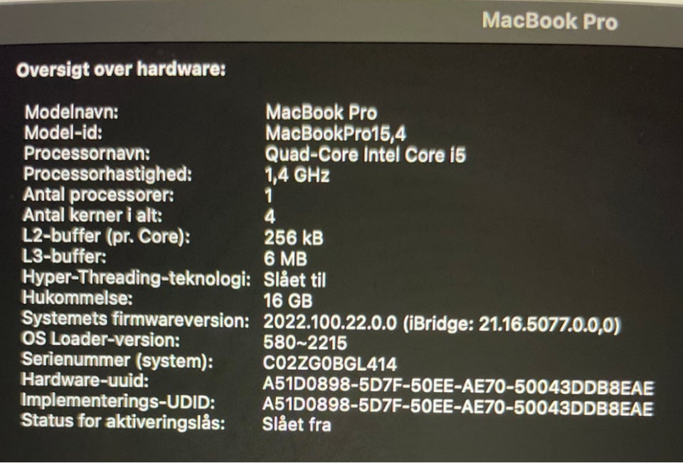 MacBook Pro, 1.4 GHz, 16 GB ram