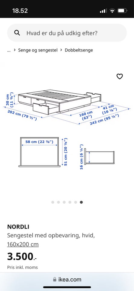 Sengeramme 160x200, Nordli, Ikea