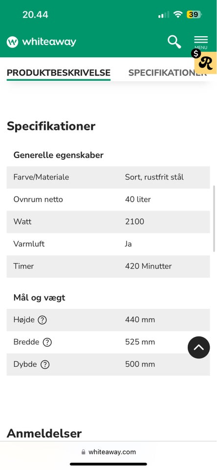 Miniovn andet mærke b: 52 d: 50 h: