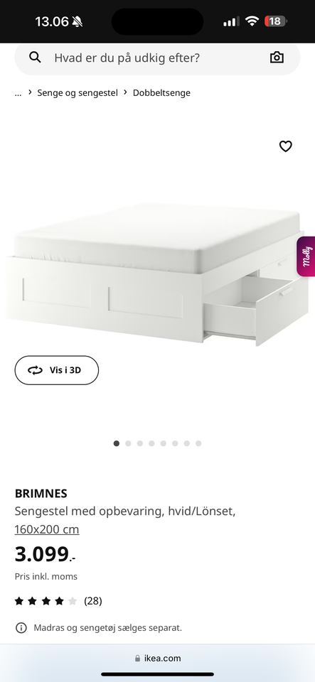 Dobbeltseng, Ikea - Brimnes, b: 160