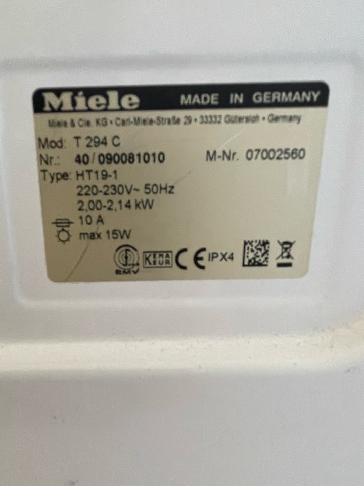 Tørretumbler, Miele T294C