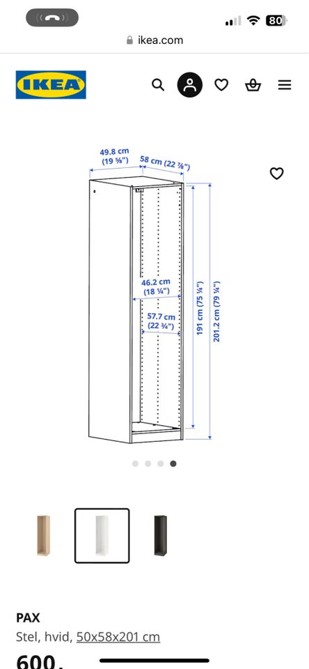 Garderobeskab, IKEA Pax, b: 50 d: 58