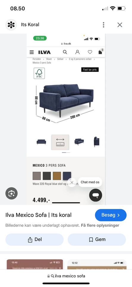 Sofa, fløjl, 3 pers.