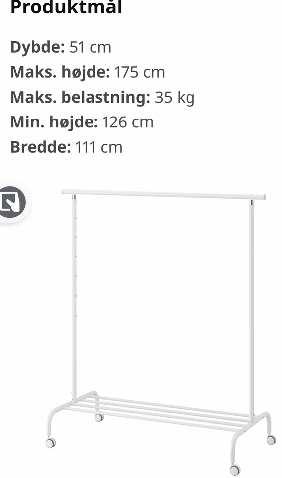 Tøjstativ, Ikea Rigga