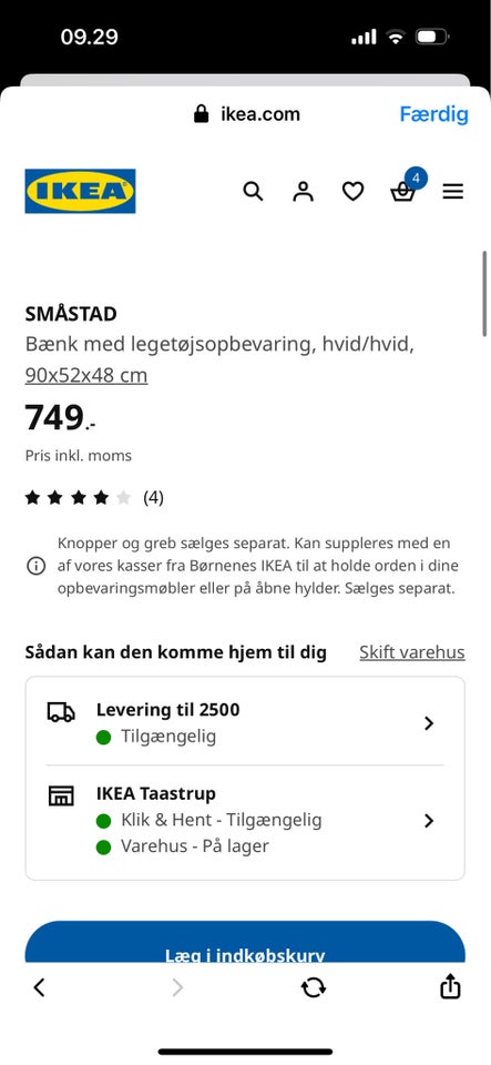 Ikea SMÅSTAD bænk med