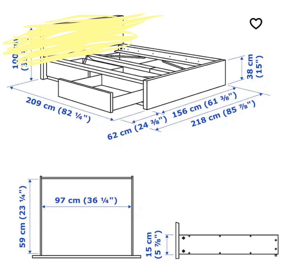 Sengeramme, IKEA, b: 156 l: 209 h: 39