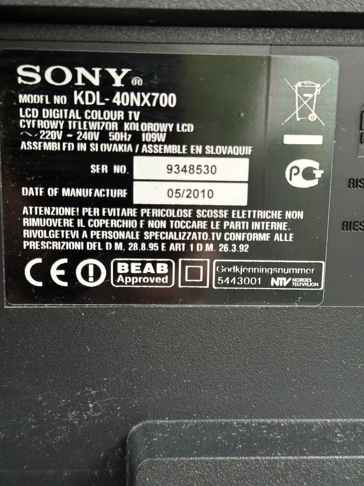 LCD, Sony, KDK-40NX700