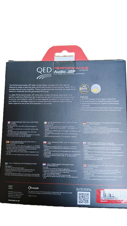 Audiokabel, QED, 3 m.