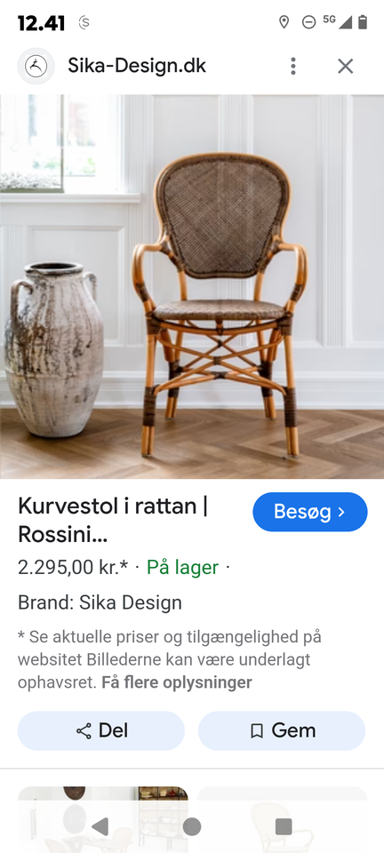 Spisebordsstol, Rattan, Sika