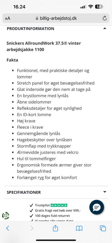 Arbejdsjakke NY , nypris 1200kr,