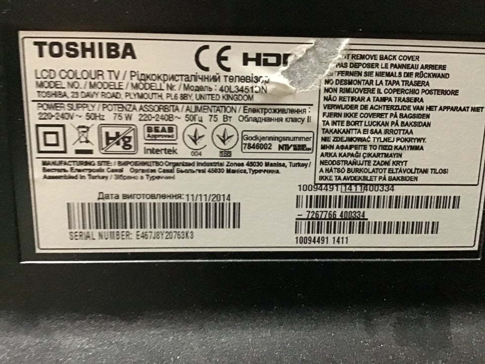 LCD, Toshiba, 40L3451DN