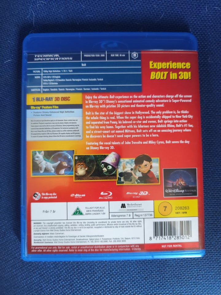 Bolt 3D, Blu-ray, animation