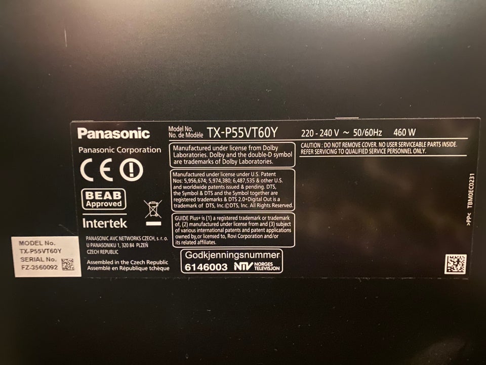 Panasonic, TX-P55VT60Y, 55"