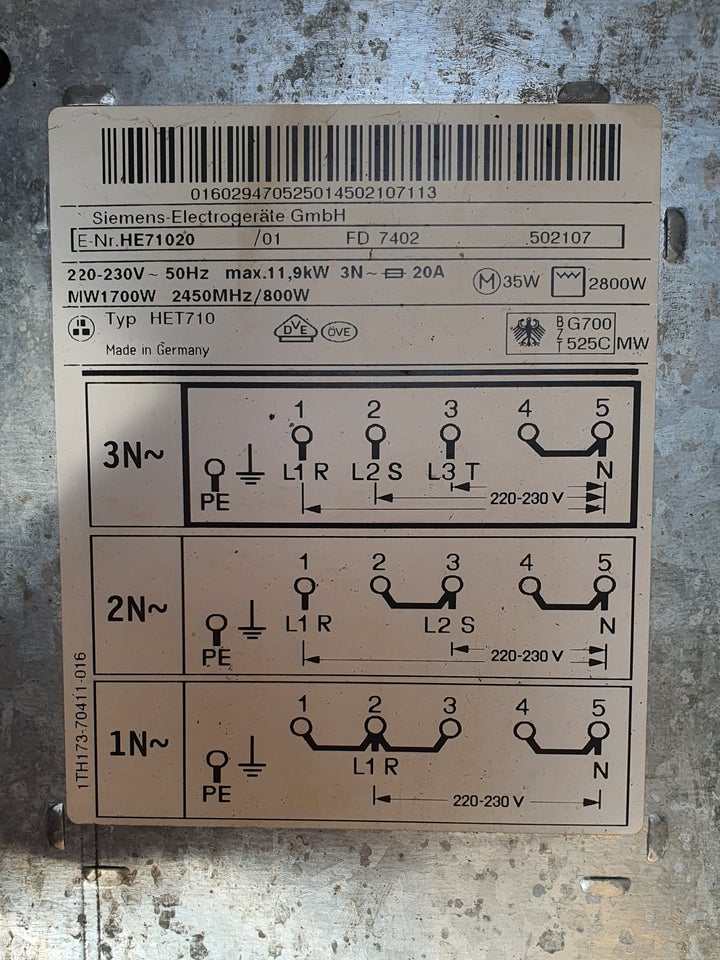 Indbygningsovn Siemens HE71020