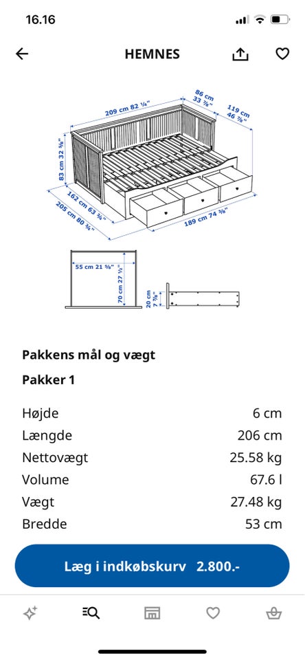 Sengeramme, Ikea, hemnes