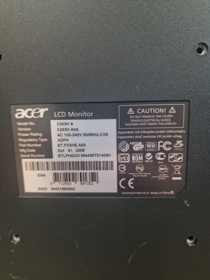 Acer, X243H A, 24 tommer