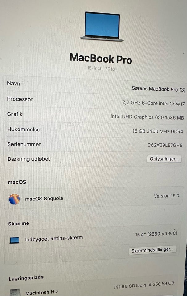 MacBook Pro, 16 GB ram, 256 GB