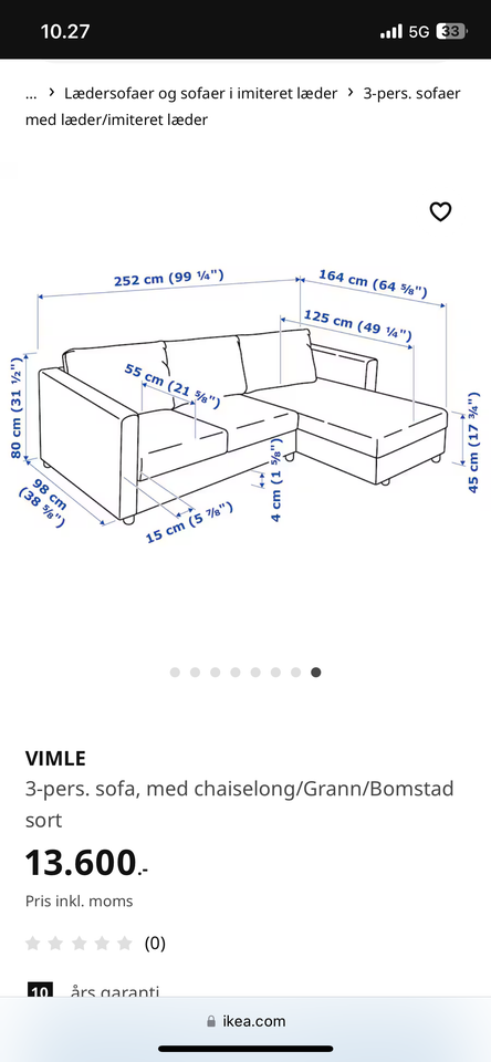 Ikea Vimle 3.pers sofa inkl...