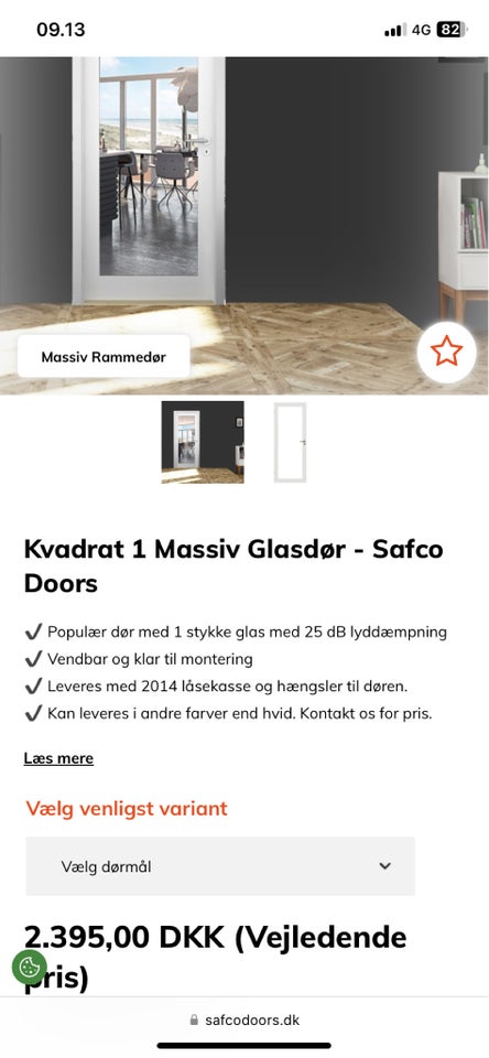 Glasdør, fyrretræ, b: 725 h: 2040