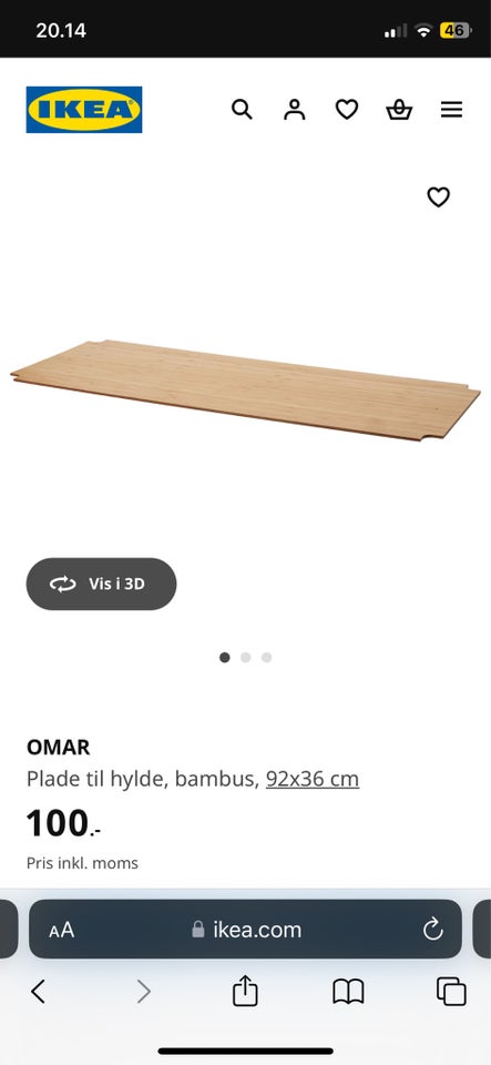 Reol, Omar ikea, b: 92 d: 36 h: 188