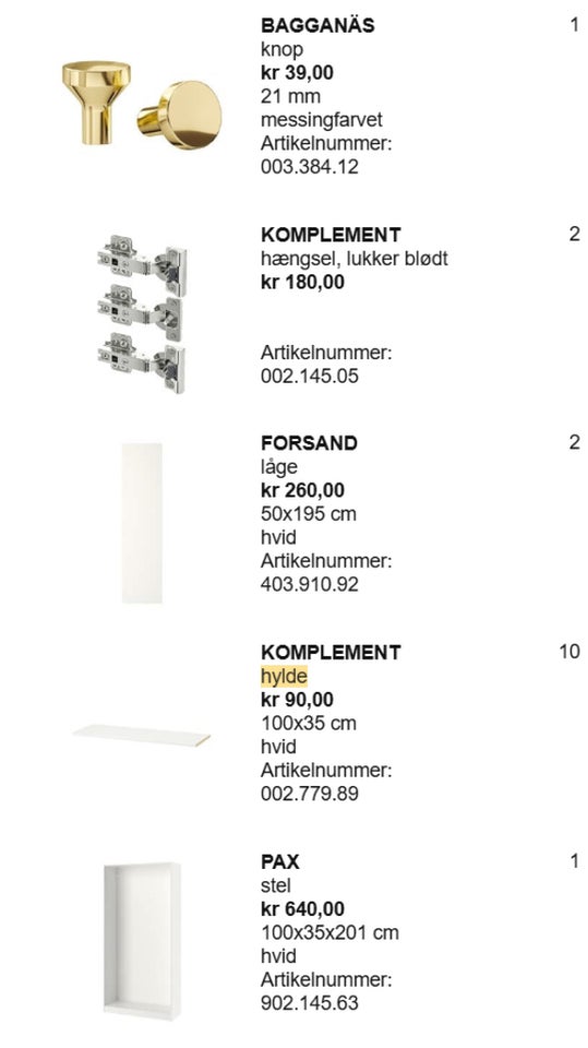 Garderobeskab IKEA PAX b: 100 d: