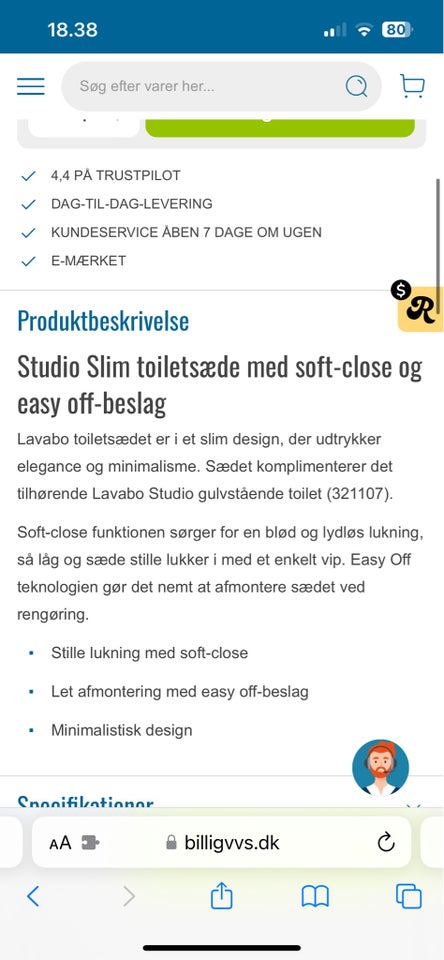 Toiletsæde, Lavabo , væghængt