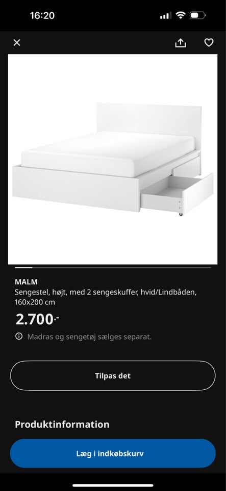 Dobbeltseng, Ikea, b: 160 l: 200