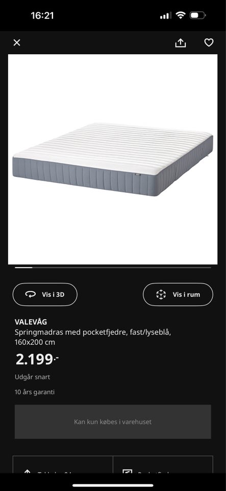 Dobbeltseng, Ikea, b: 160 l: 200