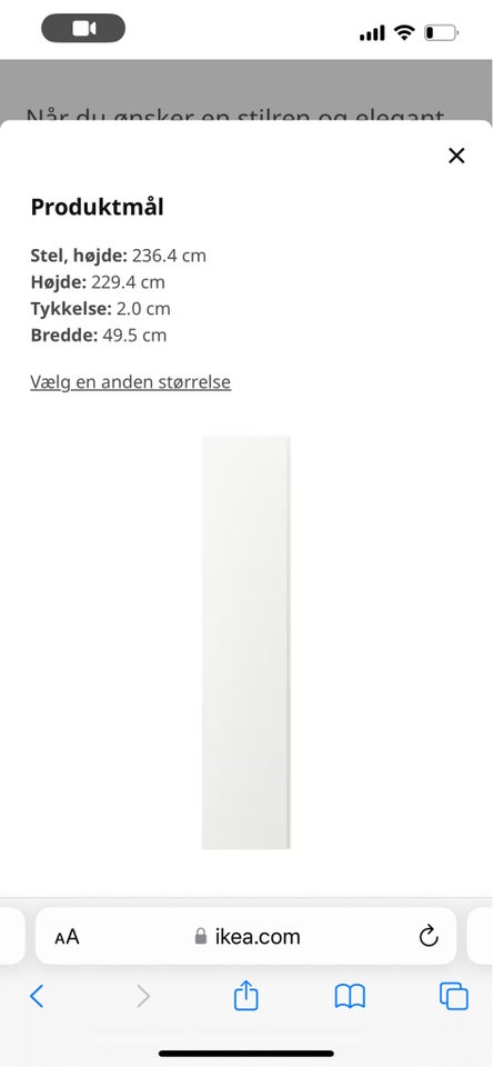 Skabslåge, Ikea, b: 49 h: 229