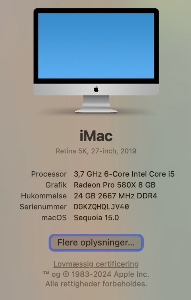 iMac, 27” Retina 5k, 3.7 GHz