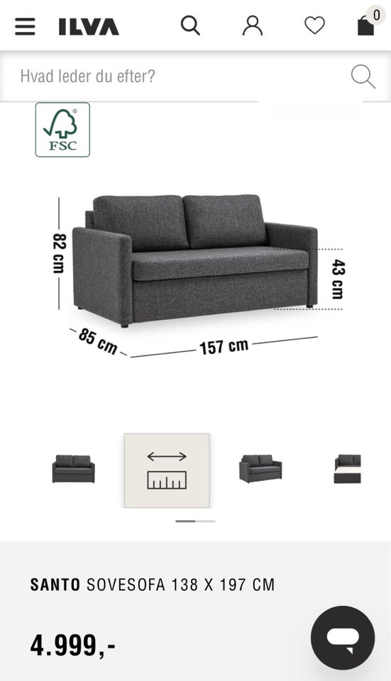 Sovesofa, Ilva , b: 85 l: 157 h: 82