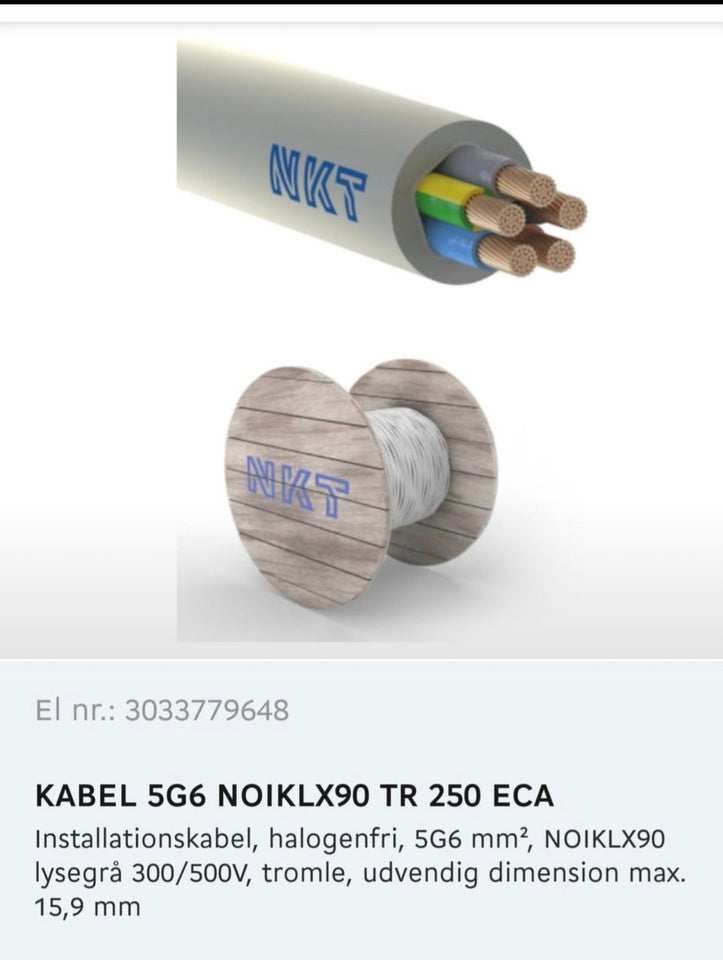 Installationskabel, NKT, 50 m.