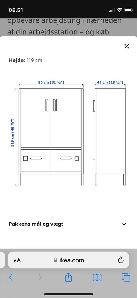 Stålskab Ikea IDÅSEN b: 80 d: 47 h: