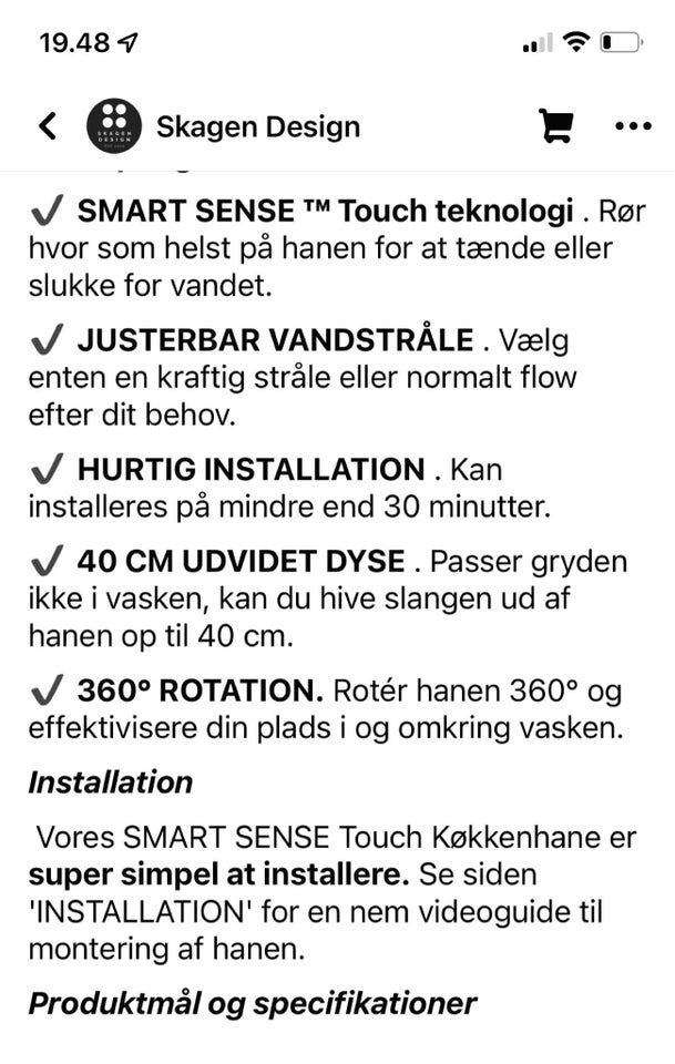 Smart Sense Touch Køkkenvandhane,