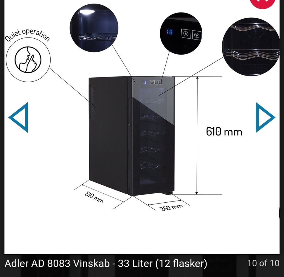 Vinkøleskab, 33 liter, b: 26 d: 51 h: