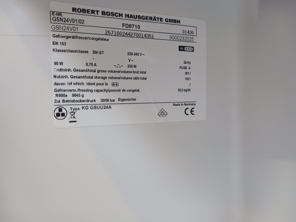 Fryseskab, Bosch, 201 liter