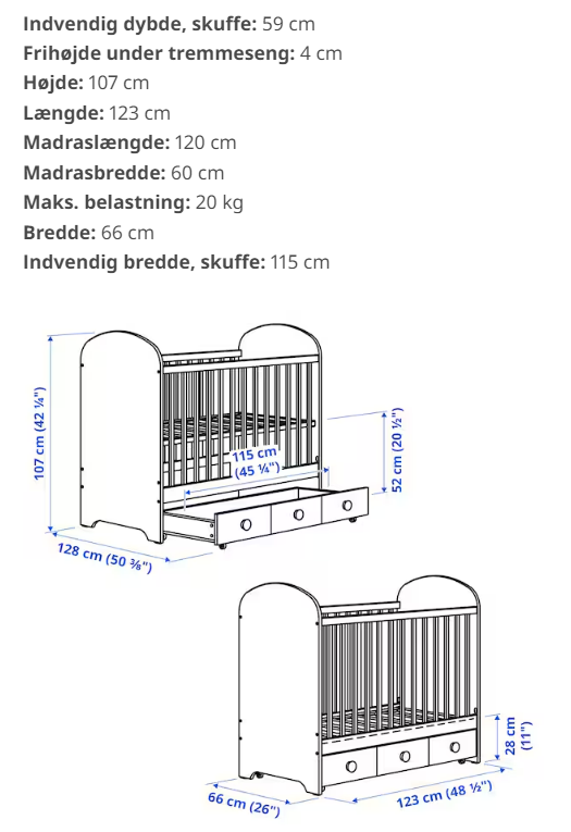 Tremmeseng m. aftagelig side