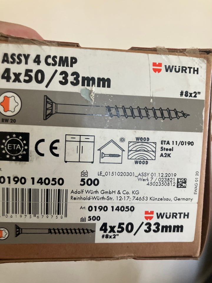 WÜRTH Skrue 4,0 x 50